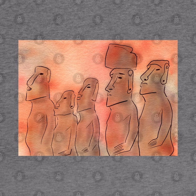 Moai statues watercolor by Aidi Riera